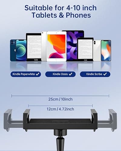 Kindle Holder with Remote Page Turner, Kindle Stand for Bed Reading, No Text Blocked 6mm Clip, No Margin Adjustments, Whisper-Quiet Page Turns, Fits 4.7-10" Devices (Paperwhite/Oasis, iPad/iPhone) thumbnail 6