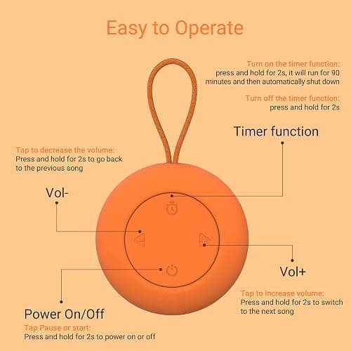 Portable Baby Sound Machine & Essentials for Babies & Kids-Orange | White Noise Machine[Timer Function][20 Soothing Sounds][15 Hours Battery Life]Travel,Registry,Gifts,Clips on Baby Stroller thumbnail 7