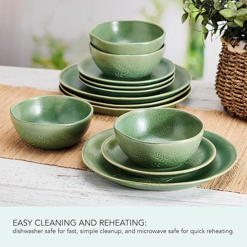 Pfaltzgraff Carrie 12 Piece Dinnerware Set, Service for 4, Green thumbnail 2