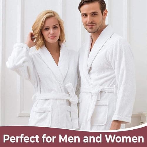 KAHAF COLLECTION Cotton Terry Robes for Women and Men, Terry Shawl Collar Bathrobe, ONE SIZE - UNISEX Men & Women Spa Robe thumbnail 4