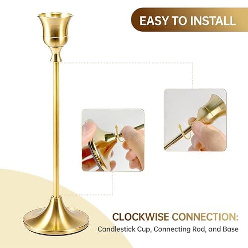 2 Sets(6 Pcs) Candle Stick Holders， Brass Gold Metal Taper Candle Holders, Vintage Modern Decorative Centerpiece Candlestick Holders for Table Mantel Wedding Housewarming Gift thumbnail 4