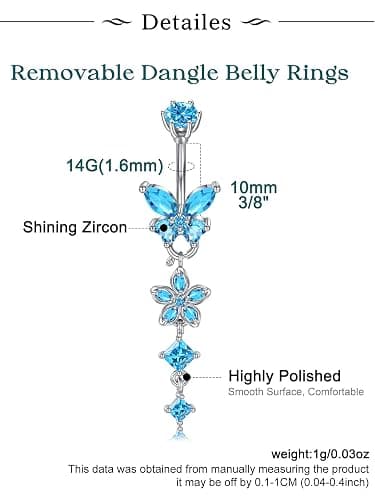 Longita Silver Gold Belly Button Ring Dangle Belly Rings Clicker Dangling Dangly Belly Piercing Surgical Steel Hypoallergenic Pearl Pink Bow Butterfly Flower Navel Rings for Women Dainty no Tarnish thumbnail 2