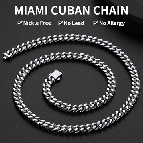 ChainsHouse Stainless Steel Mens Cuban Link Chain, Black/ 18K Gold Plated Miami Cuban Chain Necklace, 5mm/7mm/9mm/12mm/14mm Width, No Tarnish& Durable Hip Hop Mens Jewelry, 18"-30", Send Gift Box thumbnail 2