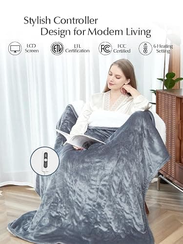 SNUGSUN Heated Blanket Throw Size, Soft and Cozy Electric Heating Blanket for Bed, Automatic Safety System 6 Heating Levels & 4 Hours Auto-Off Gift for Grandma,50" x 60" London Grey thumbnail 8