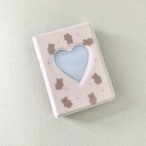 3 Inch Mini Photo Album, Heart Hollow Card Binder Photo Card Holder with Pendant 40 Pockets (beige bear) thumbnail 6