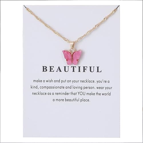 Rrdaily 9 Pcs Dainty Colorful Butterfly Pendant Necklace Set for Women,Bohemian Acrylic Butterfly Chain Necklace Cute Jewelry Gift thumbnail 5