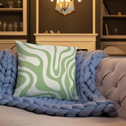 KINGMINOS Sage Green Pillow Covers, Modern Liquid Swirl Abstract Pattern in Light Sage Green and Cream Throw Pillow Cases Room Decor thumbnail 2