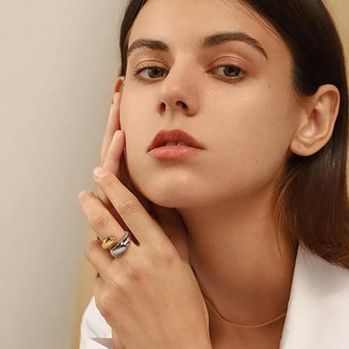 WOWORAMA Chunky Open Rings for Women Gold Silver Adjustable Dome Teardrop Rings Bold Thick Statement Rings Simple Stackable Band Rings thumbnail 2