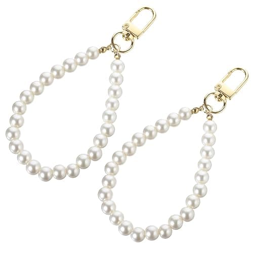 SynHHergyx 2 Pcs Pearl Keyring Lanyard Faux Pearl Keychain Straps Pearls Wristlet Key Chain Elegant Purse Lanyard - Image 1
