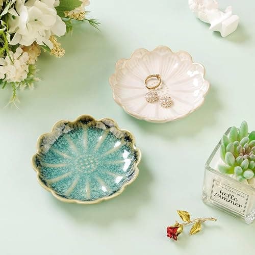 JAMEND CLXP Lotus Ring Holder Dish Small Indoor Ash Tray, Ceramic Dessert Plate Trinket Jewelry Holder Organizing Necklace Earrings for Parents Friends Sister, White. All Jewelries Are NOT Included. thumbnail 6