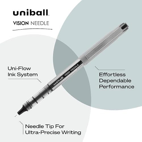 uni-ball(R) Vision(TM) Rollerball Pens, 0.7 mm, Fine Point, Gray Barrel, Black Ink, Pack Of 12, 60126 thumbnail 5
