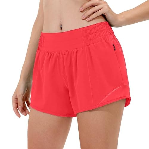 Aurefin High Waisted Athletic Shorts for Women, Womens Plus Size Running Workout Shorts with Liner and Zip Pocket 4 inch - Image 1