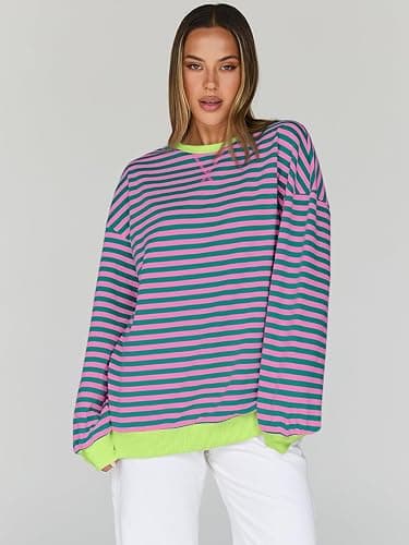 Trendy Queen Oversized Sweatshirt for Women 2025 Fall Crewneck Striped Long Sleeve Shirts Hoodies Cute Top Y2K Outfits thumbnail 2
