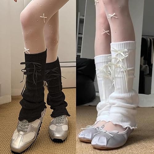 SherryDC Womens Y2k Knit Leg Warmers Harajuku Japanese Long Boot Socks Kawaii Lolita Winter Leg Cover thumbnail 3