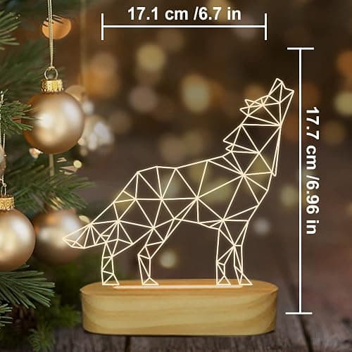 Wolves Gifts,3D Optical Illusion Wolf Lamp Animal LED Night Light for Kids Boys Men Bedroom Decoration,USB Power Warm White Color Table Lamps,Yellow thumbnail 6
