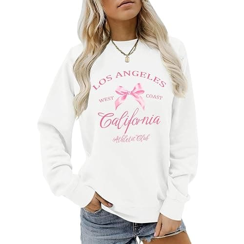 Kelxjia Bow Crewneck Sweatshirt California Los Angeles Sweatshirts for Women Cute Preppy Clothes for Teen Girls Coquette Tops - Image 1
