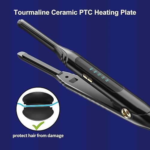 Mvxitanny Pencil Flat Iron 3/10'' Small Flat Irons for Short Hair,Pixie Cut & Bangs,Hair Straightener for Edge with LED Display,Travel Mini Hair Straightener with Dual Voltage,Auto Shut Off（Black） thumbnail 3