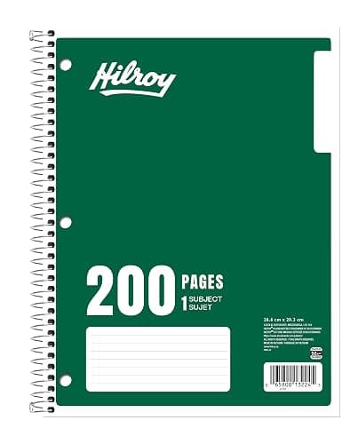 Hilroy 1-Subject Notebook, 8" x 10.5", 200 Pages, Colour May Vary (13224) | Wide Ruled, 3-Hole Punched, Spiral Coil Binding thumbnail 6