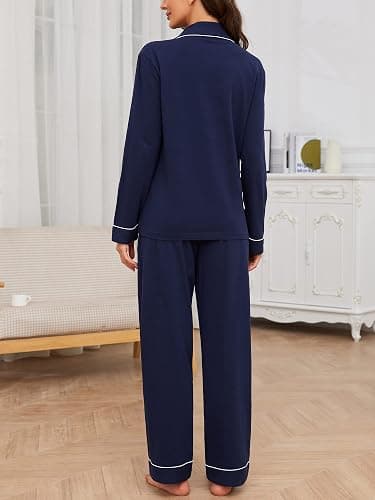 U2SKIIN Schlafanzug Damen lang 100% Baumwolle, Pyjama Damen weiche Pyjamas Set leichte Nachtwäsche Schlafanzüge für Frauen Zweiteiler Pyjama Set thumbnail 5