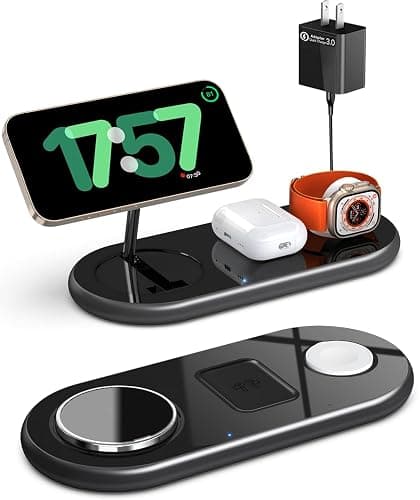 2025 Upgraded 3 in 1 Charging Station for Apple Devices, Fast Magnetic Mag-Safe Wireless Charger Stand for iPhone 16/15/14/13/12 Series & Apple Watch 1-10/Ultra & AirPods Pro (Black) - Image 1