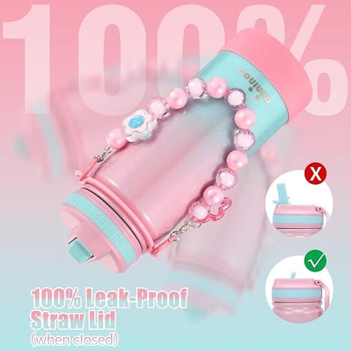 Mininoo Kids Water Bottle for School - 16 oz Stainless Steel Insulated Water Bottle with Ceramic-Lined, Leakproof Straw Lid & Beaded Handle for Girls & Boys thumbnail 3