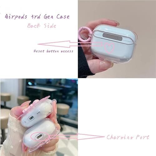 Cute AirPods 3rd Gen Clear Case, Girly 3D Bow Design Soft TPU Protective Shockproof Kawaii Airpods 3rd Generation Skin Cover with Cleaner Kit & Keychain Girls Women for Apple iPod 3 Gen -Pink Bow thumbnail 6