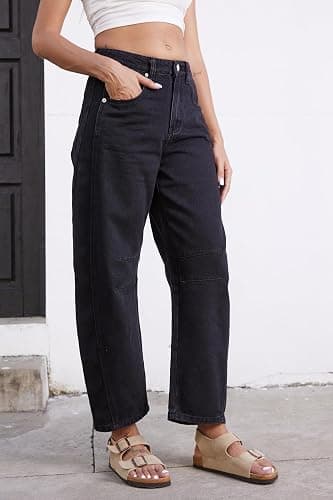 GREAIDEA Mid Rise Barrel Jeans for Women Wide Leg Mid Waist Cropped Denim Pants Y2k Baggy Boyfriend Jeans with Pockets thumbnail 6