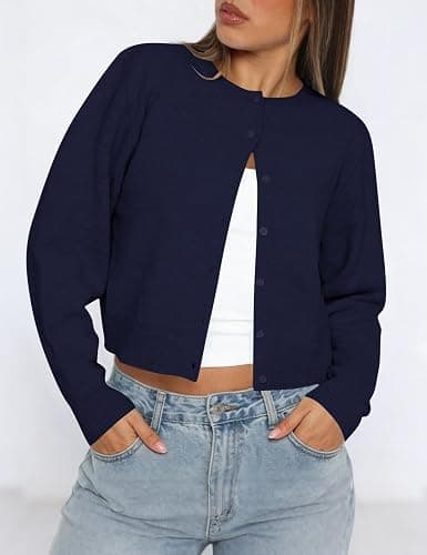 Kistore Womens Cropped Cardigan Sweaters Lightweight Long Sleeve Button Up Knit Cardigan Fashion Outfits 2026 thumbnail 2