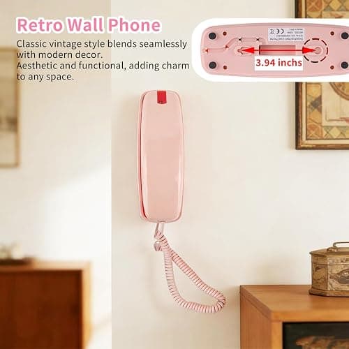 Pink Landline Phone Inspired by 90s Vintage Princess Phone with 110DB+ Loud Ringer, Retro Wall Phone No Power Required, Pink Corded Telephone for Kids/Seniors, Cute Novelty Landline Phones for Home thumbnail 3