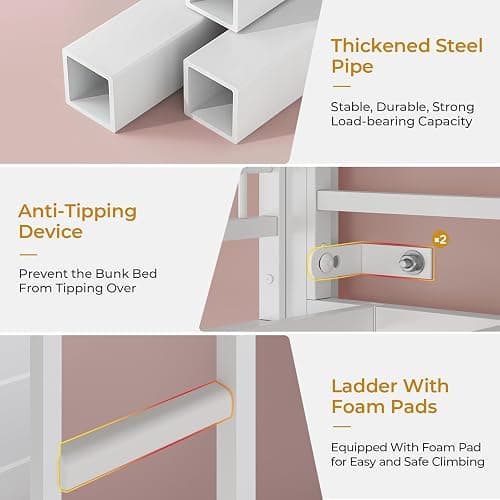 ADORNEVE Full Over Twin Bunk Bed with 8 Storage Drawers, Metal Loft Bed with Led Lights & Storage Shelves, Bunk Beds Twin over Full Size with 13.4" H Safety Guardrail & Ladder, for Kids & Teens, White thumbnail 7