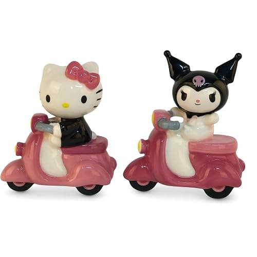 Blue Sky Clayworks Hello Kitty & Kuromi Scooter Salt and Pepper Shaker Set, 7” Licensed Sanrio Collectible - Image 1