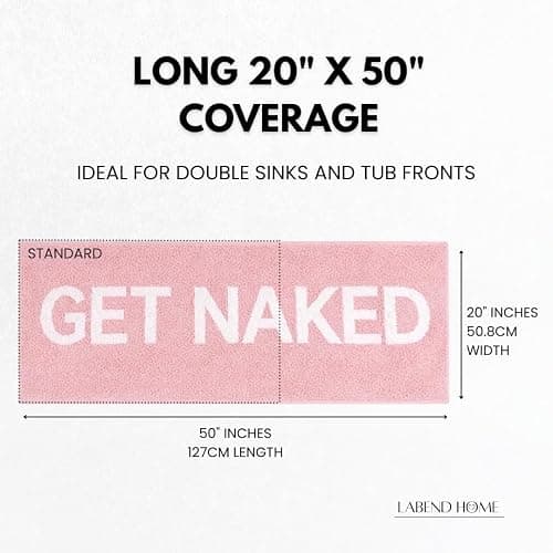 LABEND HOME Get Naked Bath Mat Runner 50"" x20 - Funny Bathroom Rug, Plush Microfiber Non-Slip TPR Backing, Machine Washable Quick-Dry Bath Decor - Pink thumbnail 2