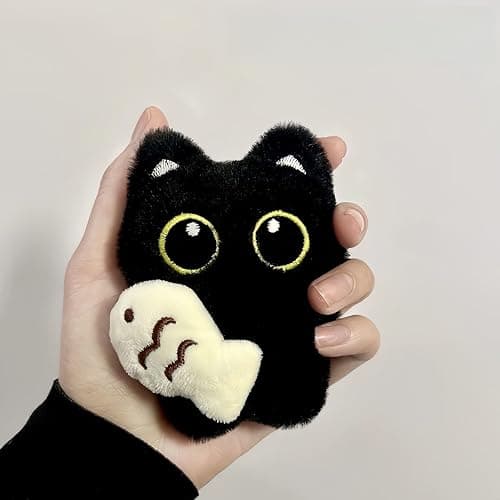 BONTOUJOUR Super Cute Funny Big Eyes Black Cat Lucky Kitty Theme Keychain Good Luck Siamese Key Chain Ring Bag Pendant thumbnail 5