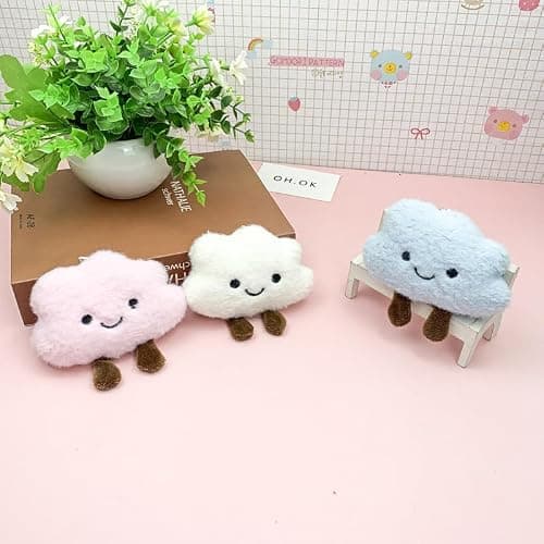 HSYHERE Super Cute Kawaii Smiling Face Happy Cloud Plush Cloud Baby Women Girls Keychain Pendant Metal Key Ring Keychain thumbnail 4
