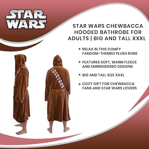 Star Wars Chewbacca Bathrobe For Men And Women | Big and Tall Plush Robe for Adults | Lightweight Spa Bathrobe | Hooded Shower Robe With Belt | Plus Size XXXL thumbnail 7