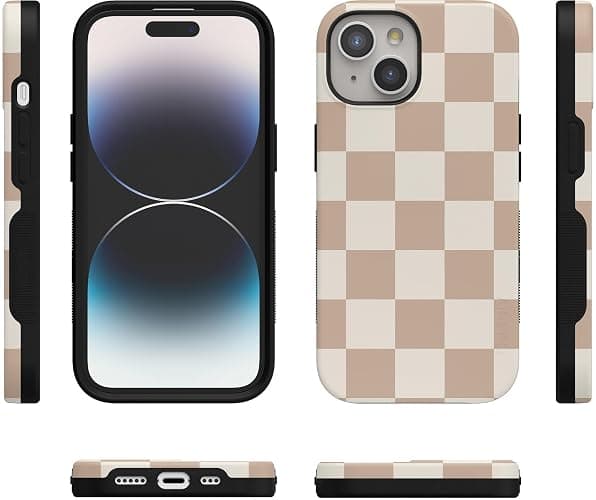 Casely iPhone 15 Case | Fit Check | Neutral Checkerboard Checkered | Compatible with MagSafe | Bold Protective Design thumbnail 7