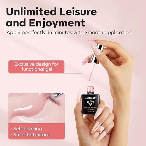 Modelones Builder Nail Gel, Pink Builder Gel for Nails, Hard Gel Builder Nail Extension Gel Base False Nail Tips Glue Builder Gel in a Bottle 15ML thumbnail 7