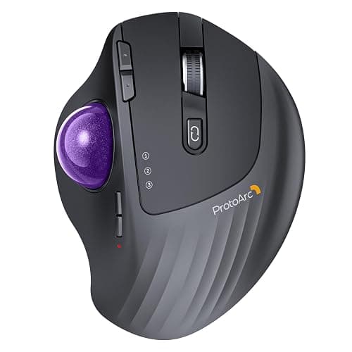 ProtoArc Wireless Trackball Mouse, EM01 NL Ergonomic Bluetooth Rollerball Thumb Rechargeable Computer Laptop Mouse, Adjustable Angle & 3 Device Connection for PC, Mac, Windows-Purple Ball - Image 1