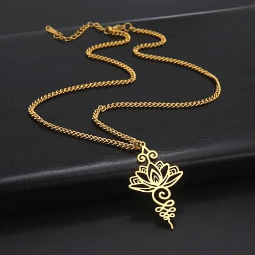 Dreamtimes Lotus Flower Pendant Necklace for Women Yoga Healing Charms Unalome Symbol Amulet Stainless Steel Jewelry Lotus Flower Necklace Buddha Yoga Necklace thumbnail 2