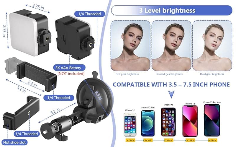 LenTok Suction Cup Mirror Phone Holder with Light, Travel Wall Phone Camera Mount for Makeup Content Creator Essentials, Mirror Tripod for Bathroom Kitchen Compatile with All Smooth Surface - Black thumbnail 5