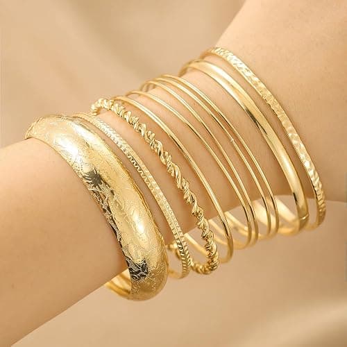 RINTOLER 16Pcs Gold Bangle Bracelets for Women - Multi Layer Stackable Textured Bracelets Boho Jewelrys Set. thumbnail 2