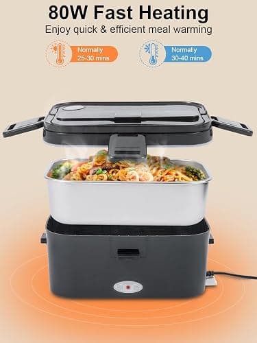 1.8L Heated Lunch Box for Men, Portable Food Warmer for Car/Truck/Office | Sohida 80W Electric Lunch Box for Adults: Leak-Proof and Dishwasher-Safe, 12V/24V/110V Lonchera Eléctrica Portátil for Worker thumbnail 3