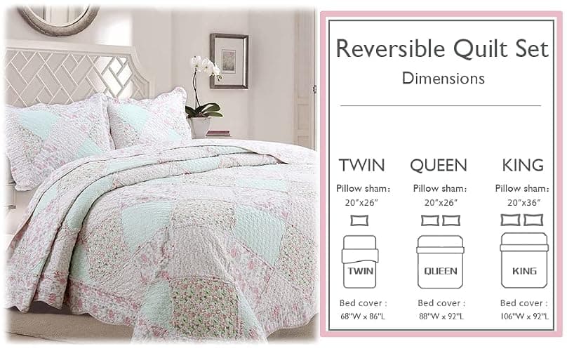 Cozy Line Home Fashions 100% Cotton Real Patchwork Floral Pink Rose Shabby Chic Girly Reversible Quilt Bedding Set, Coverlet Bedspread (La Rosa Rêve, Twin - 2 Piece) thumbnail 7