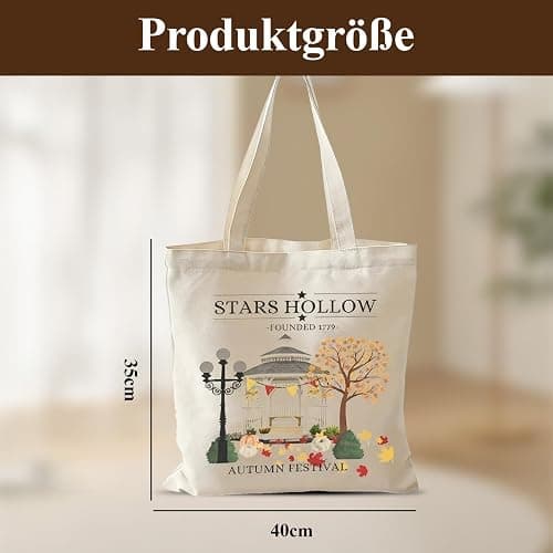 Leseogye Stars Hollow Stofftasche, Gilmor Jutebeutel, Funny TV Show Handtasche Damen, Aesthetic Leinwand Einkaufstasche mit Langen Henkeln, Stoffbeutel Bedruckt für Reise für Fans, 40x35cm thumbnail 7