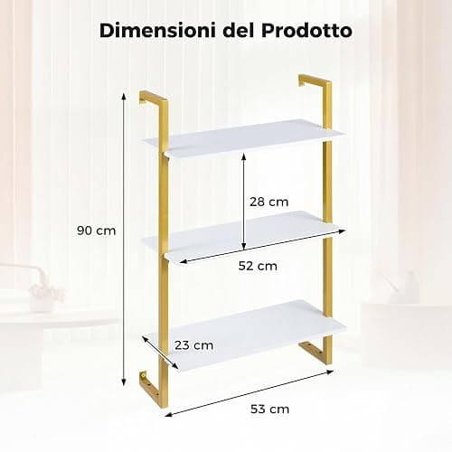 COSTWAY Mensola da Parete a 3 Livelli, Scaffale Verticale Sospeso per Bar Caffè, Portaoggetti Multiusi per Soggiorno Ufficio Domestico e Bagno, 53x23x90 cm (Bianco) thumbnail 3