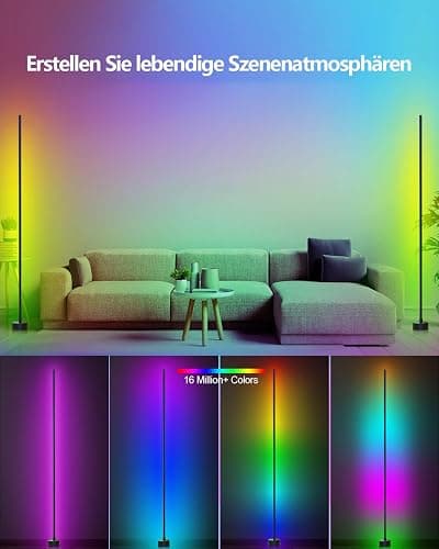 Miortior LED Stehlampe Wohnzimmer, RGB Ecklampe Dimmbar mit Fernbedienung und App-Steuerung, Musik Sync, 16 Millionen Farben, 68 Szenenmodi, Led Standleuchte für Wohnzimmer, Schlafzimmer, Spielzimmer thumbnail 3