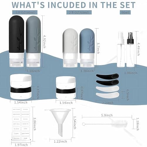 18pack Travel Bottles for Toiletries,TSA Approved Silicone Travel size Containers for Toiletries,Leak Proof Refillable Liqus Shampoo And Conditioner Travel Essentials toiletry Bottles - Gray thumbnail 3
