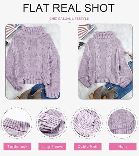 Dokotoo Womens 2025 Winter Fall Solid Turtleneck High Neck Balloon Long Sleeve Sweaters Pullover Outerwear thumbnail 4