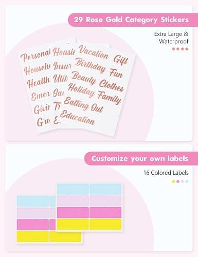 A6 Budget Binder for Money Saving, PU Leather Budget Planner with 8 Cash Envelopes, Budget Sheets & Rose Gold Category Stickers, Money Organizer for Cash (Pink Leopard) thumbnail 6