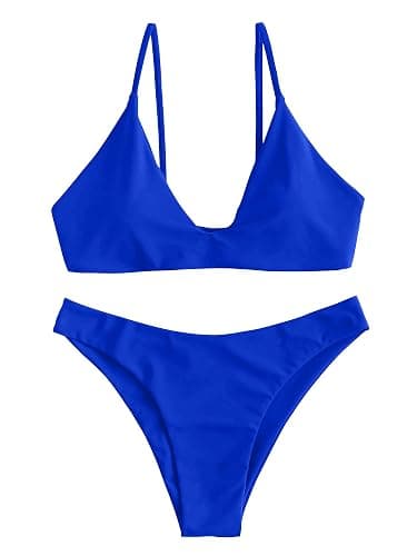 ZAFUL Women's Tie Back Padded High Cut Bralette Bikini Set Two Piece Swimsuit thumbnail 2